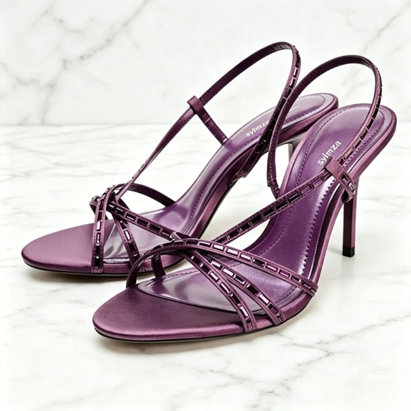 Women'S Shoes Quality - 보라색 라인스톤 디테일 힐 샌들 여성