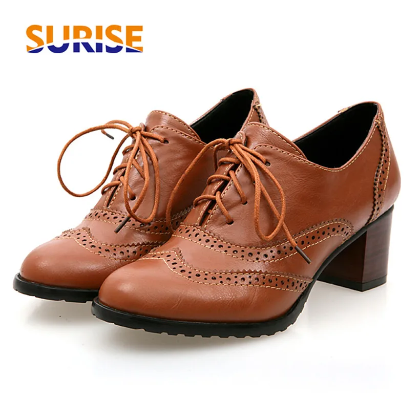 Oxford Lace Up Women - 영국 여성 옥스포드 하이 블록 힐