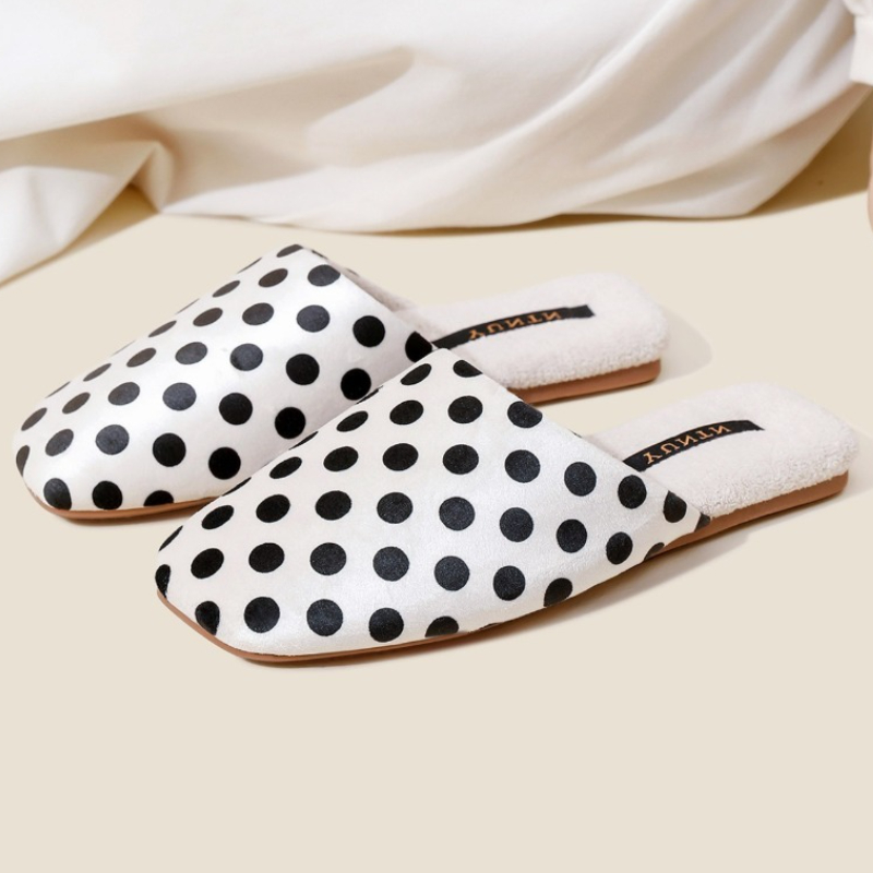 Women'S Shoes Quality - 레트로 물방울 무늬 디자인 플랫 슬리퍼