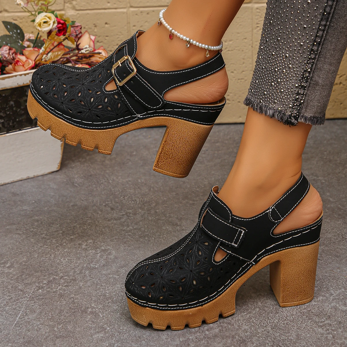 Women'S Shoes Quality - 대형 사이즈 여성용 두꺼운 굽 샌들