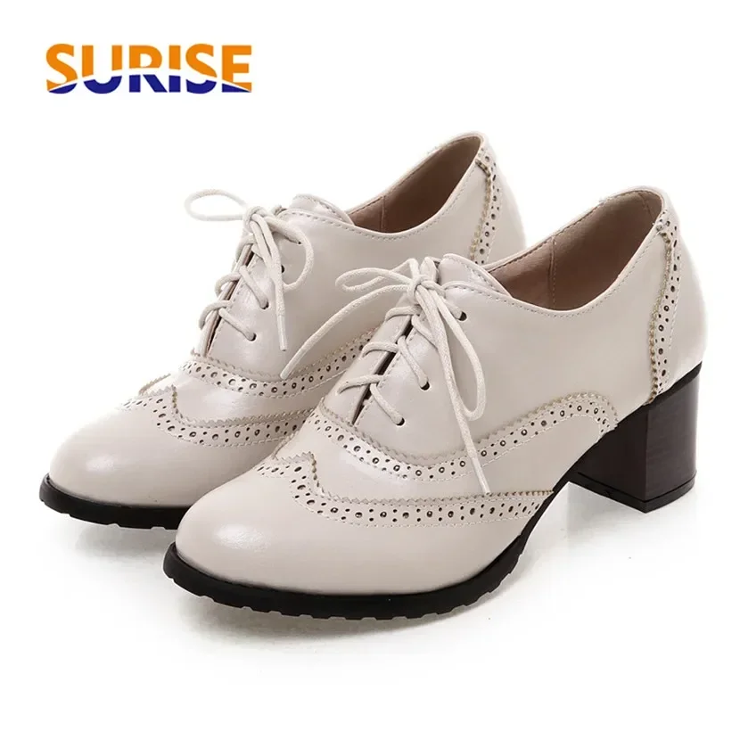 영국 여성용 옥스포드 하이 블록 힐 윙팁스 베이지 블랙 - Oxford Lace Up Women 리뷰 및 가격