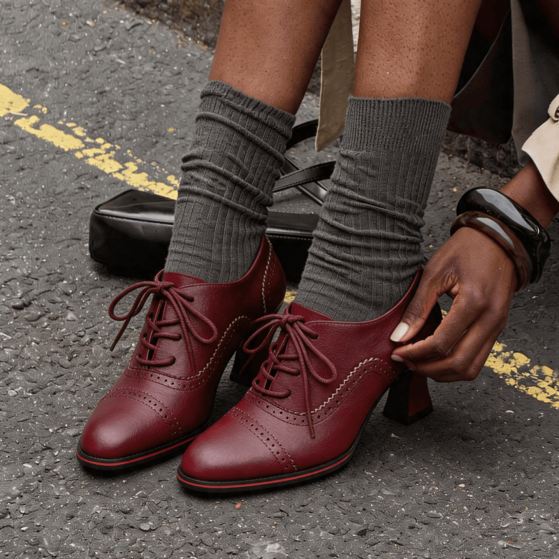 여성용 인조 가죽 브로그 옥스퍼드 힐 플레어드 미드 블 - Oxford Lace Up Women 리뷰 및 가격